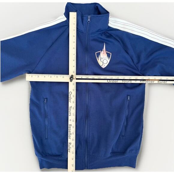 Disney World 50th Anniversary Track Jacket Blue Zip Up Striped Sleeves Size S - Picture 6 of 8